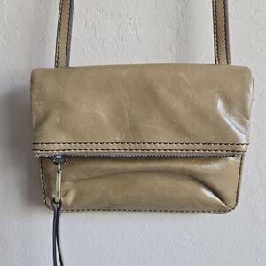 Hobo Small Leather Beige Foldover Crossbody Bag